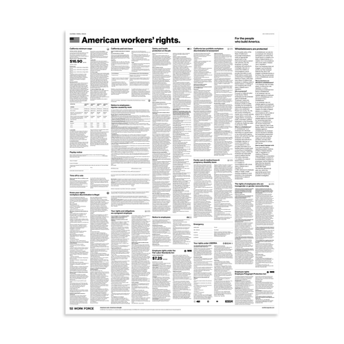 Modern White 2026 California and federal labor law poster, 30×40 inches, full front view